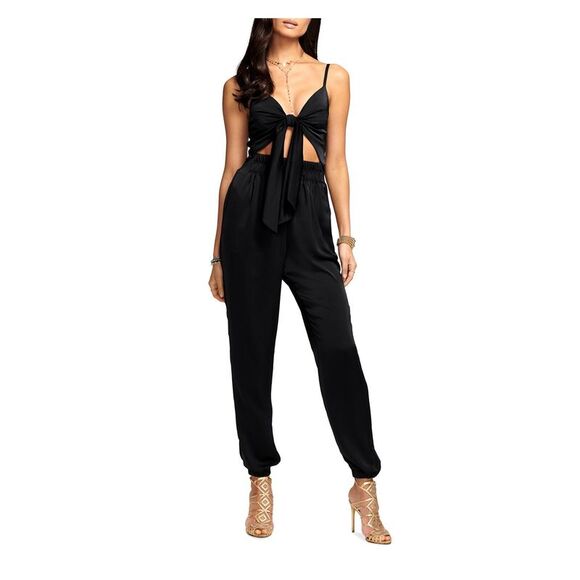 RAMY BROOK Womens Black Adjustable Tie Elastic Cuffs Straight leg Jumpsuit S
